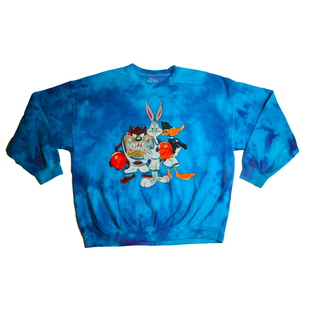 Space Jam Looney Tunes Blue Tie Dye Crewneck Sweater